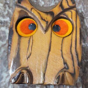 Vintage 1980s Retro Wooden Owl Figurine Statue